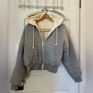 Madewell MWL Reversible Puffer Hoodie Jacket Size Small Heather Pepper